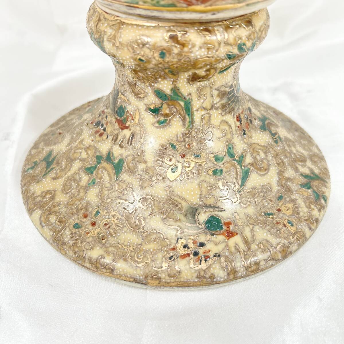 薩摩焼 大型花瓶 壺 色絵金彩 金襴手 高さ：約48.5cm双耳金彩 古美術 骨董品 インテリア コレクション 飾り壺 (E56)_8