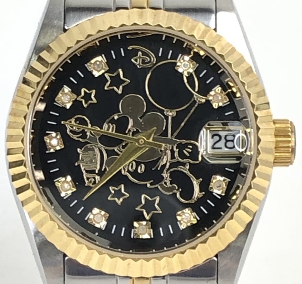 ミッキー誕生80周年記念ダイヤモンドウォッチ　レディース 美品】F1349 Disney ディズニー ミッキー 生誕85周年記念 QZ 腕時計