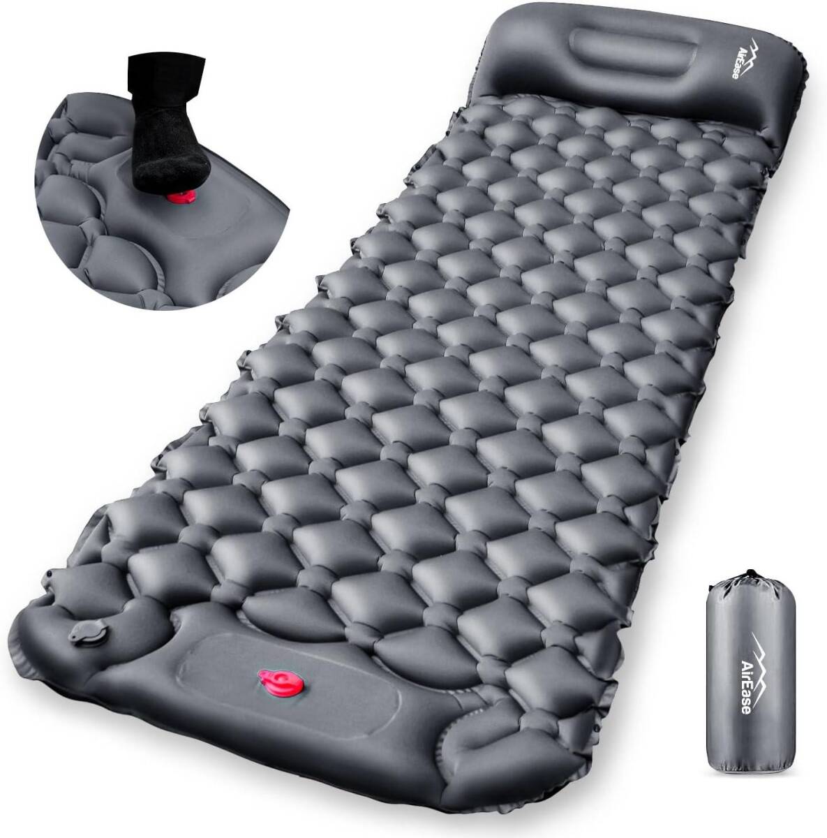 エアーマット キャンプ【2025NEWモデル・.25秒膨らむ・10CM厚さ】 足踏み式 R値4.0 厚手 枕付き 車中泊 防災 超_1
