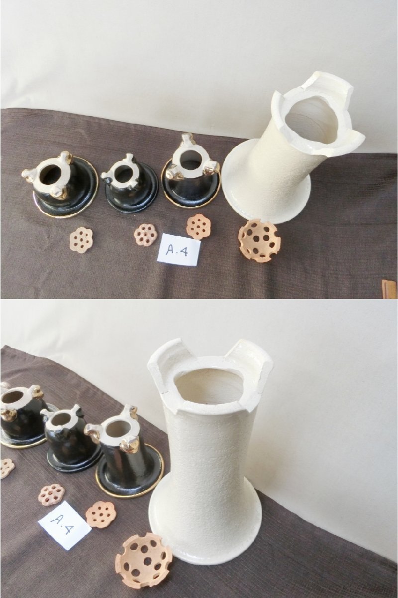 植替時期！【蘭鉢 ラン鉢　4種　未使用白黒釉金彩・A4・植木鉢　盆栽鉢　足付】◆薩摩　信楽　豆鉢ミニ鉢 山野草　長期保管品※円安！買得_10