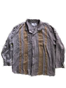 GGD EDITION レーヨンシャツ グレー×ベージュ　 L オープンシャツ　ボーリングシャツ　