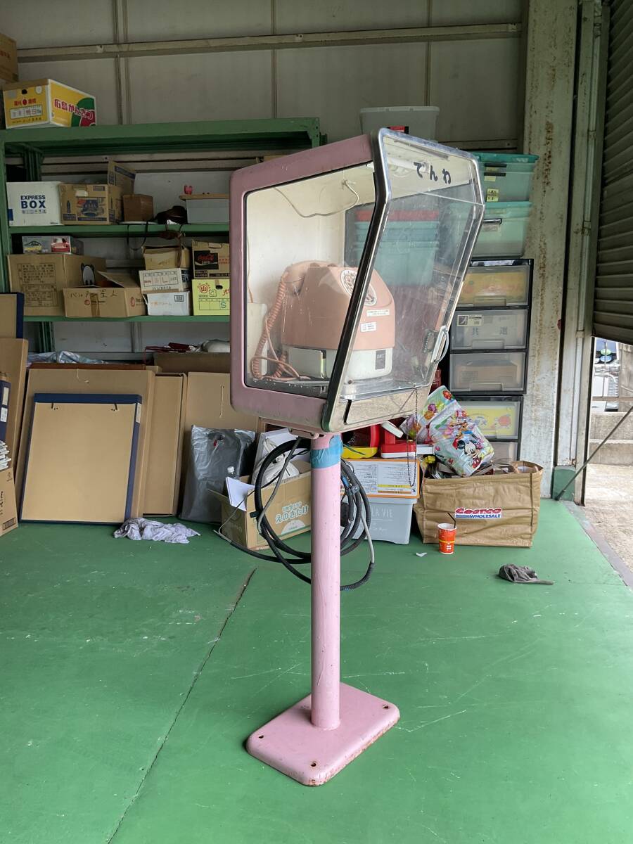 即決送料込み【昭和レトロ百貨店】珍品 ピンク公衆電話 電話台 セット