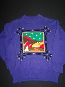 セーター ニット 紫 パープル 丸首 クリスマス風柄 冬柄 MACLADY テンヨーマックレディ