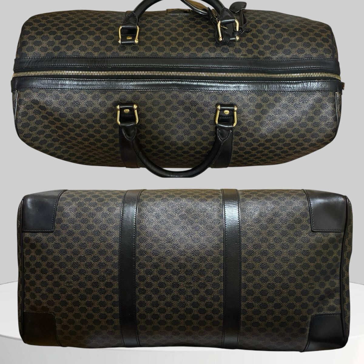 極美品 CELINE ボストンバッグ 黒マカダム トリオンフ 南京錠 美品/南京錠付】CELINE セリーヌ メンズ ボストンバッグ 黒マカダム