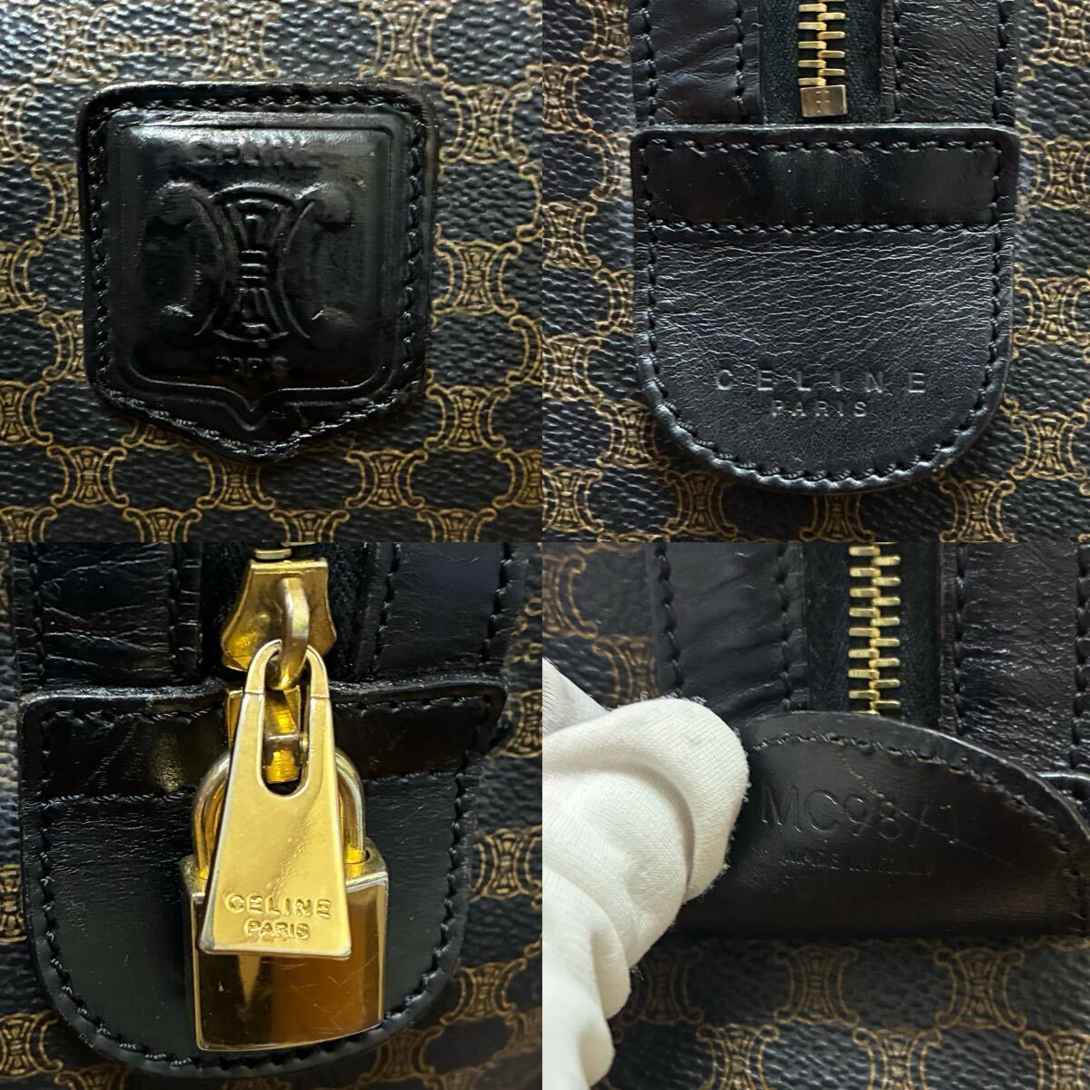 美品/南京錠付】CELINE セリーヌ メンズ ボストンバッグ 黒マカダム