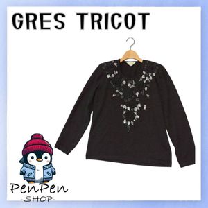 高級メリノウール100% GRES TRICOT グレトリコ レディース ニット セーター 花柄刺繍 ブ