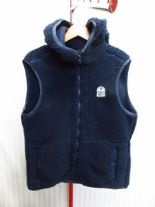 FIDELITY　フィデリティ　ボアベスト　メンズL 紺 フード付きパイル地ベスト ボアパーカ