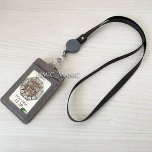 【伸縮リール付き】縦型 パスケース カードケース 定期入れ クリア窓付き グレー ICカー