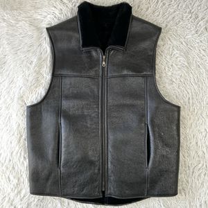 ニチロ NICHIRO ムートンベスト レザーベスト 羊革 本革 毛皮 ブラック 黒 L メンズ