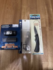 シマノホールディングナイフ　スノーピーク磯用ハーケン　モンベルコンパクトヘッドライ