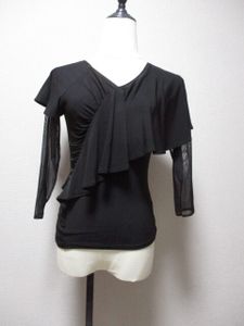 社交ダンス　　斎藤ファッションズ　黒★フリル付き～カットソー