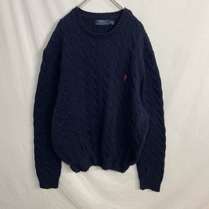 POLO RALPH LAUREN ケーブルニットセーター　古着　XLサイズ ネイビー