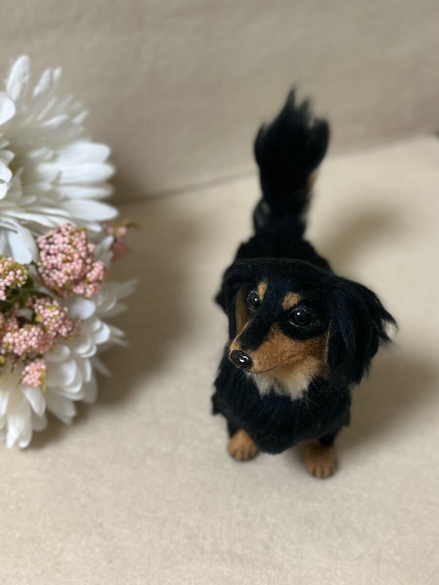 CRUTCH】ハンドメイドのダックスフンド ブラックタン 羊毛フェルト 犬
