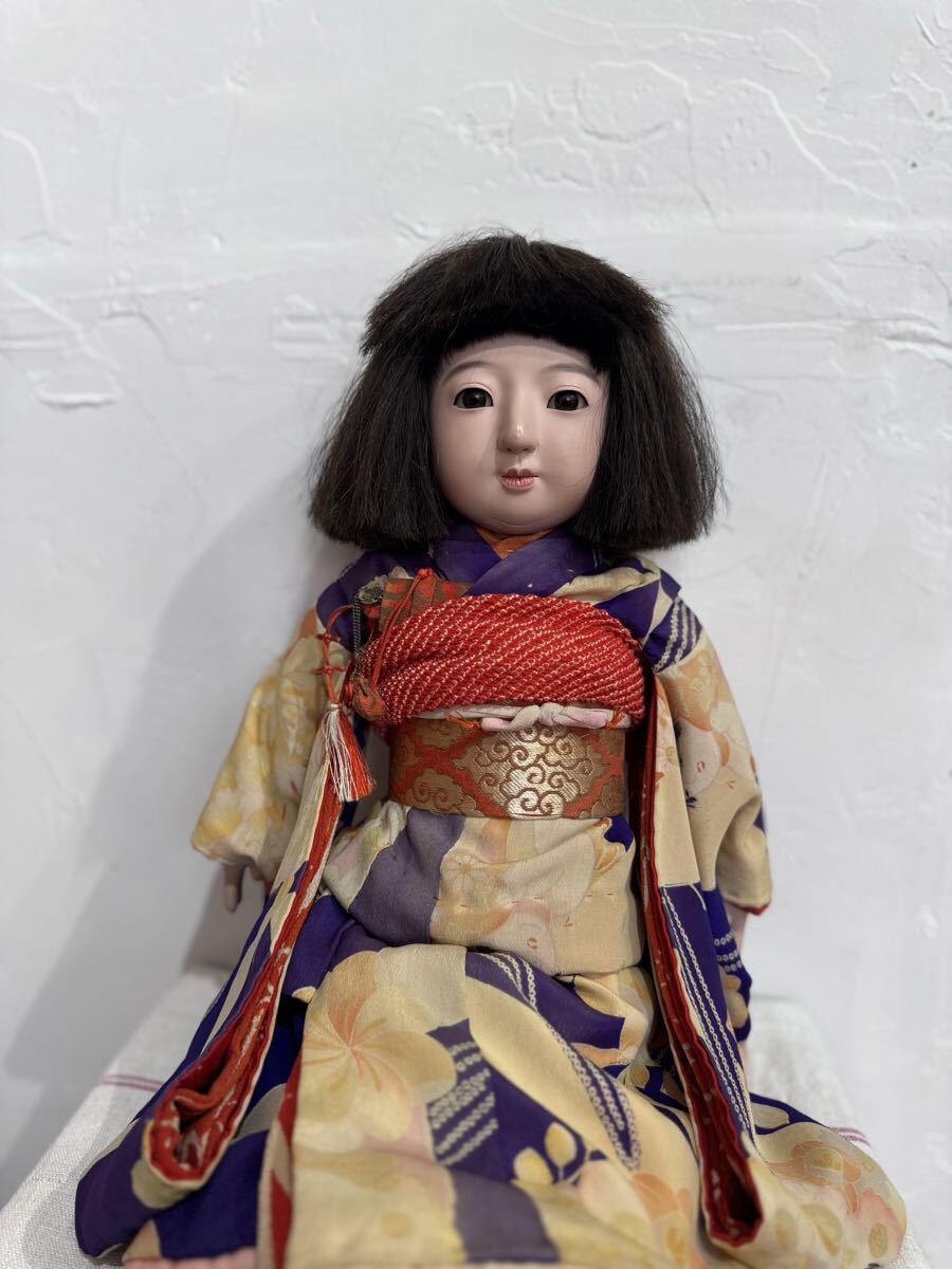 ＊ 市松人形 12号 アンティーク 着物 帯 ＊ 明治 市松人形 京月 日本人形 着物姿 抱き人形 アンティーク 古い女の子の