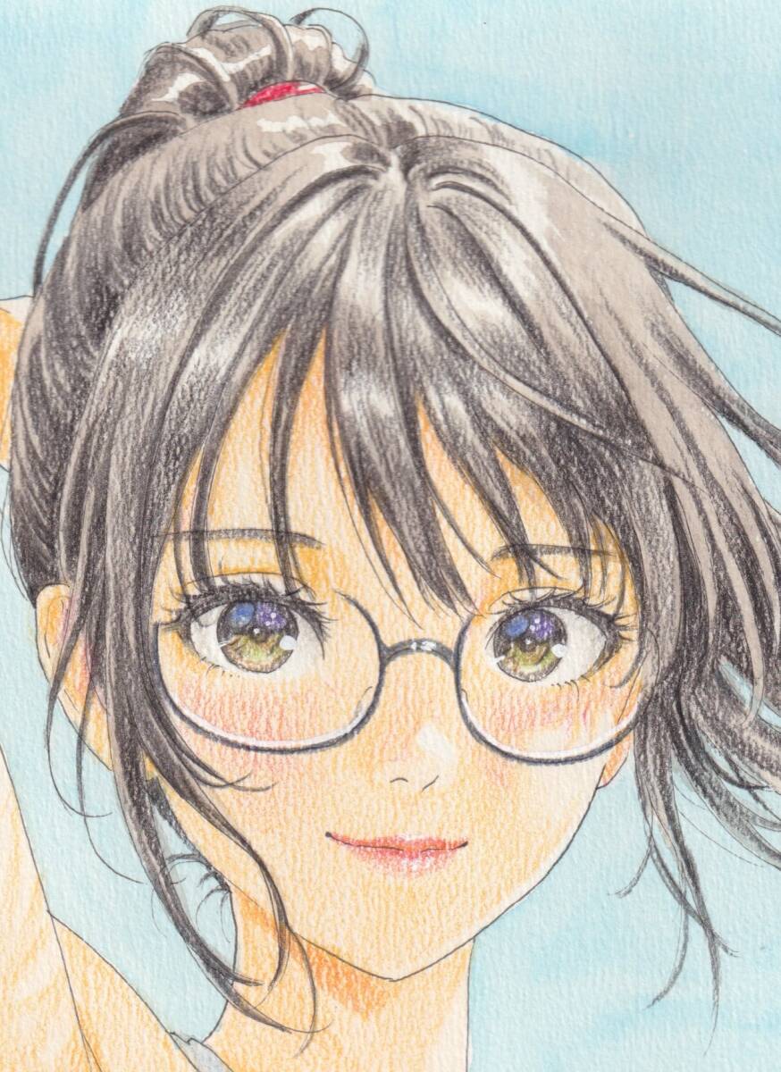 一点物】 オリジナル メガネ 黒髪 ポニーテール タンクトップ 美女 美
