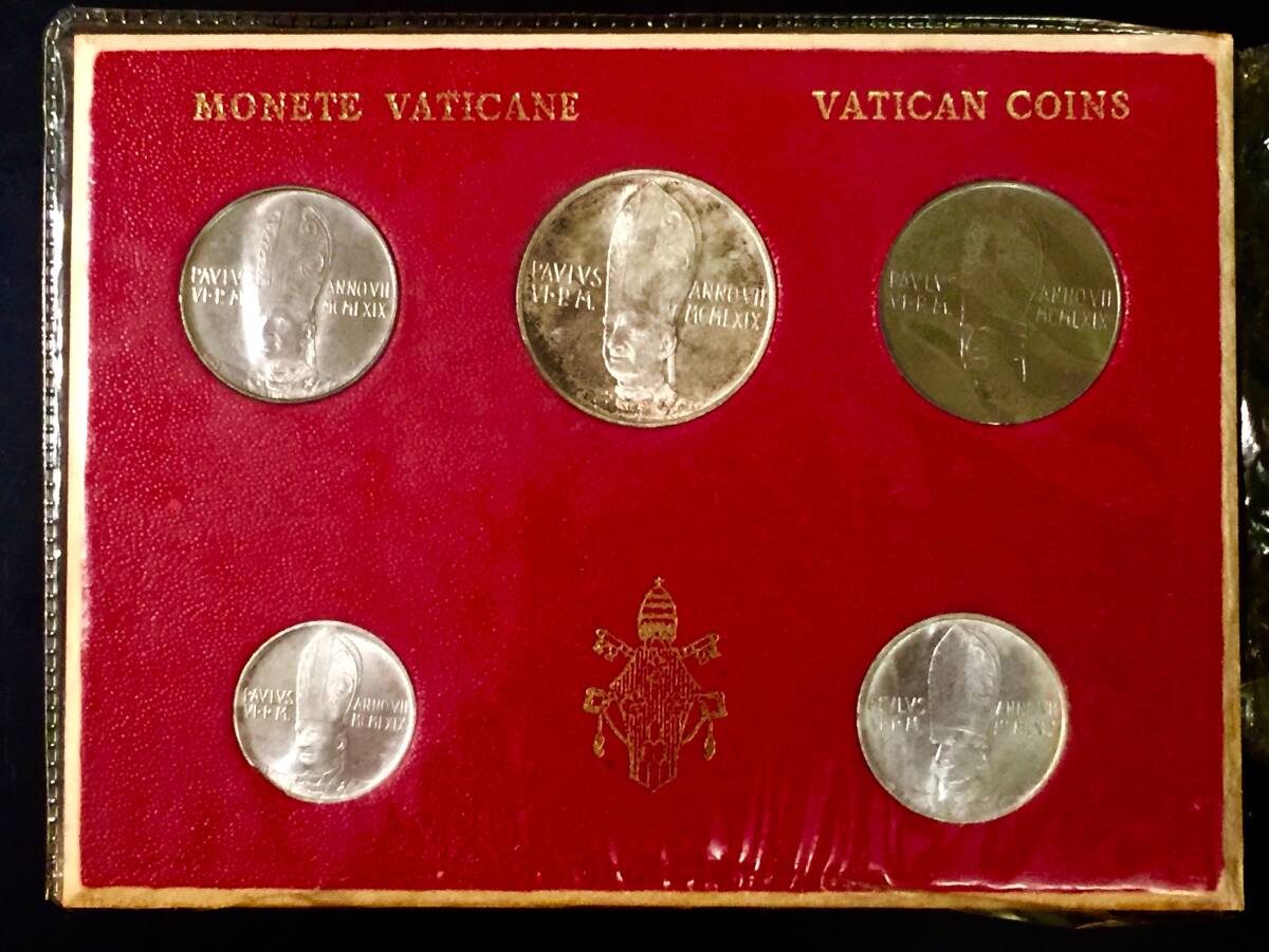 古銭 バチカン 硬貨  セット バチカンコイン 1969年 ローマ教皇パウロ6世 在位7年記念コイン五種 五