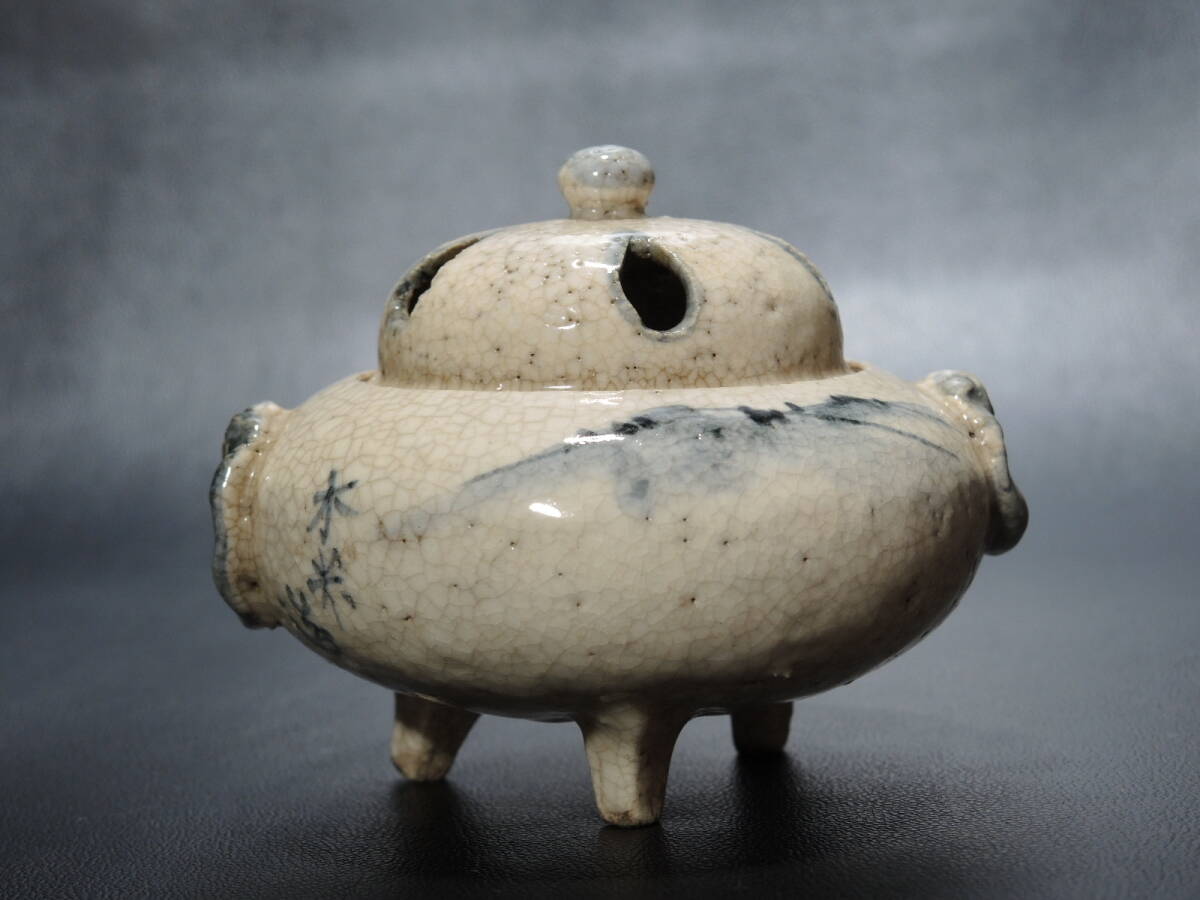 工芸品 ◇九谷・青木木米・獅子双耳・三足香炉・獅子摘蓋・色絵賢人図