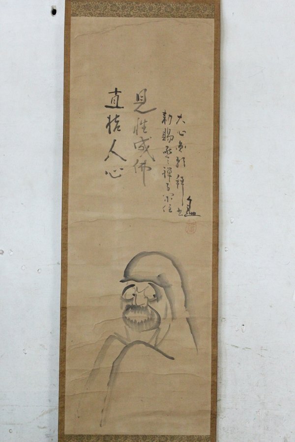TB526仙厓義梵 書画 達磨 掛軸 紙本 箱付◇落款有/江戸後期/臨済宗