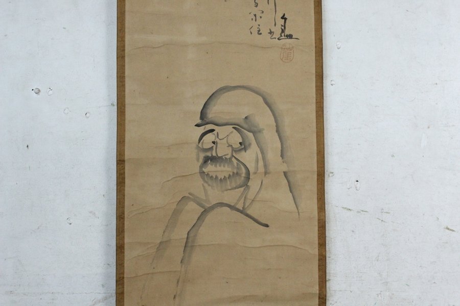 TB526仙厓義梵 書画 達磨 掛軸 紙本 箱付◇落款有/江戸後期/臨済宗