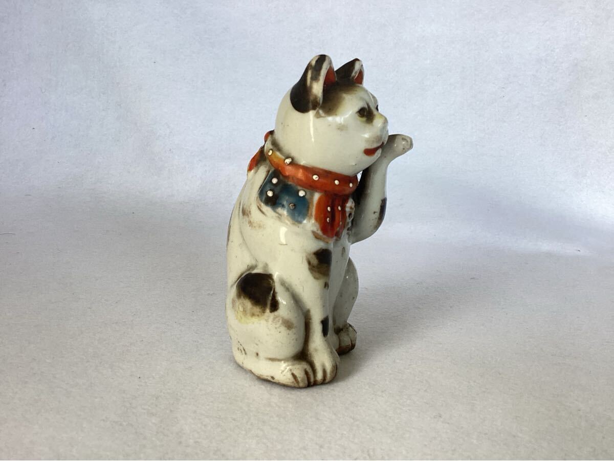 時代物/古い招き猫/色絵金彩/汚れているけど無傷品/招き猫/磁器人形