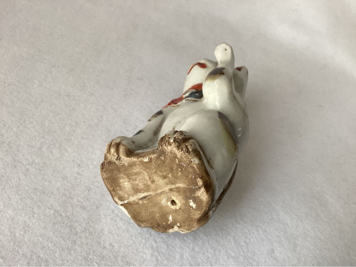 時代物/古い招き猫/色絵金彩/汚れているけど無傷品/招き猫/磁器人形