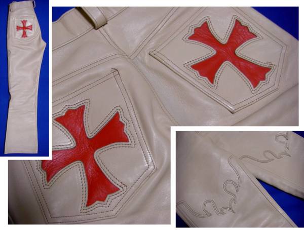 【ホースハイド！馬革】★ブーツカット★十字架★白★クロム★_1