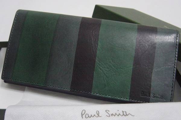 【新品】ポールスミス 長財布 グリーン/ブラック ストライプ