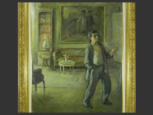 C12384 デメトリオ・サルガド(スペイン画家)部屋の人 40号 油彩