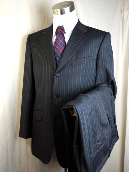★ポールスミスS120★175L2黒ブラックストライプスーツ◎F922