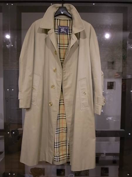 *英国BURBERRYチェックコートショップトレンチレザーステンカラ