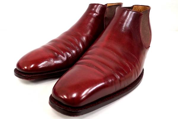 美品◆サイドゴアプレーントゥレザーシューズ バーガンディ 8.5