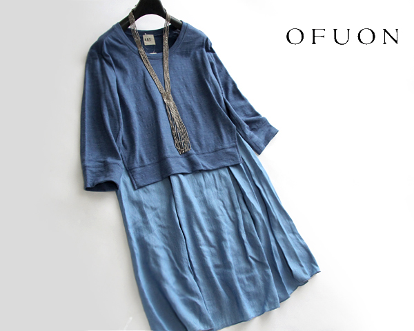 OFUONオフオン■配色カット×布帛ドッキングワンピースB38