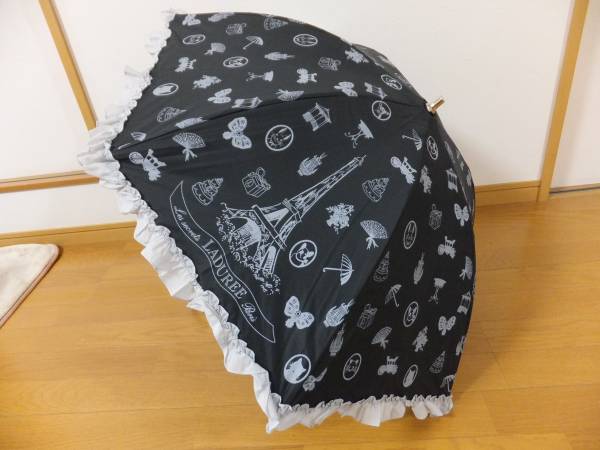 新品★LADUREE ラデュレ★晴雨兼用プチパラソル 遮光生地 黒
