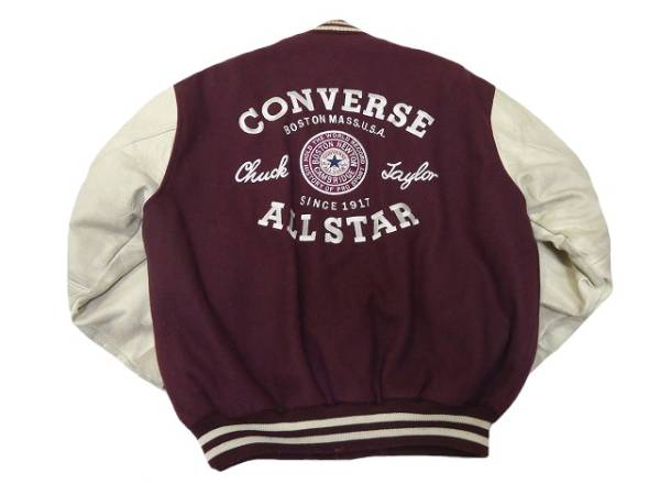 最高級CONVERSEコンバース袖革スタジャンあずき色Lビンテージ