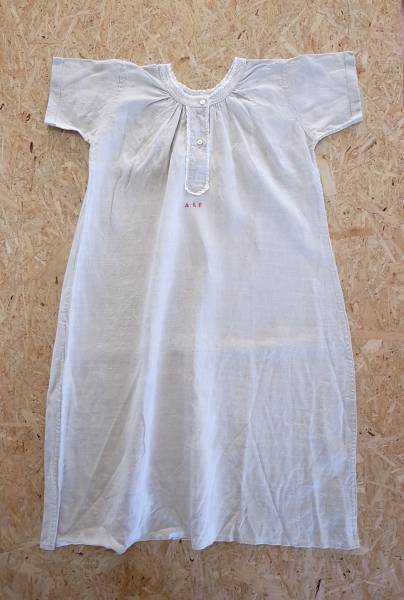 19世紀フランスアンティーク リネンワンピース20s30s レース刺繍