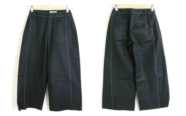美品■【ロイスクレヨン】黒×白 ステッチ ワイドパンツ M