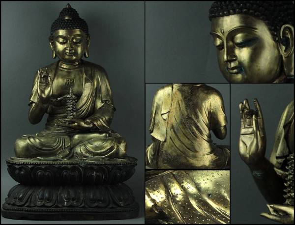 【櫻】時代 鍍金銅製 阿弥陀如来像 総毛彫細工 特大60cm [hg]