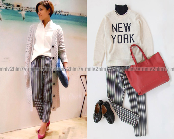 2014AW◆ミラオーウェン ストライプパンツ 白×紺 Mila Owen　