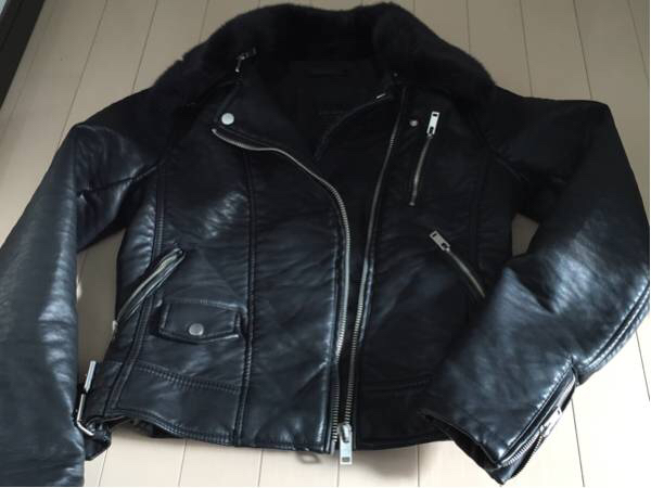 美品☆今期物☆ZARA レザー ライダースジャケットコート 黒