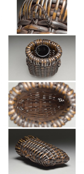 篭師石峰ナタ籠/共箱】 煎茶道具竹工芸花器掛花入竹篭花籠(木工 篭師石峰ナタ籠/共箱】 煎茶道具竹工芸花器掛花入竹篭花籠(木工