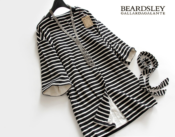 BEARDSLEYガランテ■2.4万！ノーカラースプリングボーダーコート