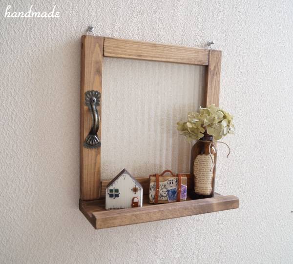 古いモールガラスの小窓風シェルフ*アンティーク風*紫陽花