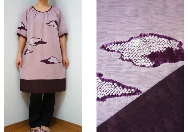 着物リメイク★チュニックブラウス★紫絞り×紫系