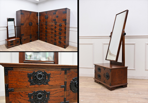 YK581岩谷堂 欅けやき ドレッサー 鏡台 姿見 1点