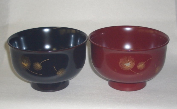越前漆器□越前塗 夫婦椀 羽反 飛花沈金【2客】☆国産☆木/漆 夫婦椀