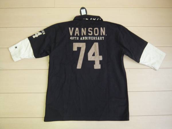 ☆バンソン/七分袖ポロ/ブラック/ＸＬ/ワッペン/プリント/美品☆