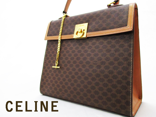 CELINE セリーヌ ハンドバッグ マカダム柄 ブラウン系 北β