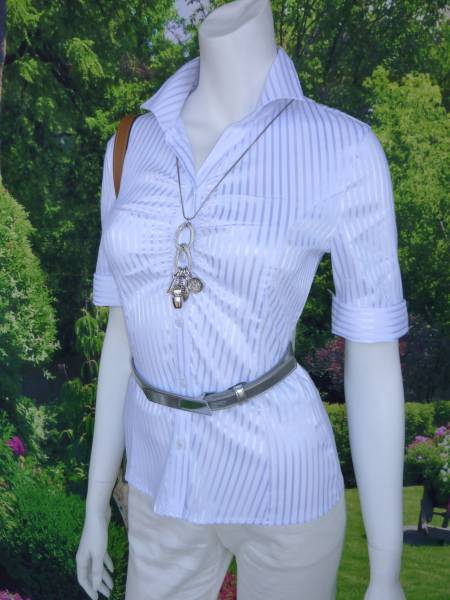 ナラカミーチェ 新品 胸元ギャザ ストレッチ 半袖 ブラウス♪0