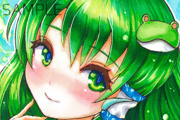 同人手描きイラスト□東風谷早苗□水着□東方project□色紙□(手描き