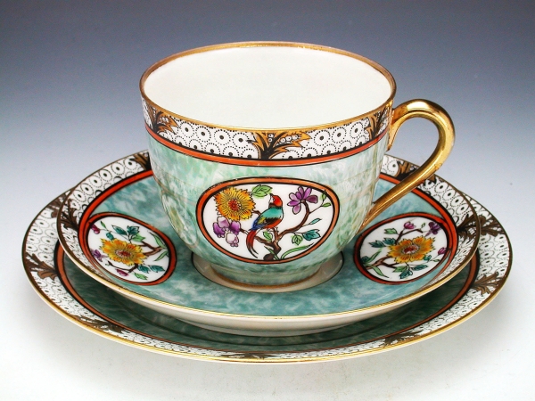 オールドノリタケ・金彩ラスター彩花鳥図紋　キャビネットトリオ